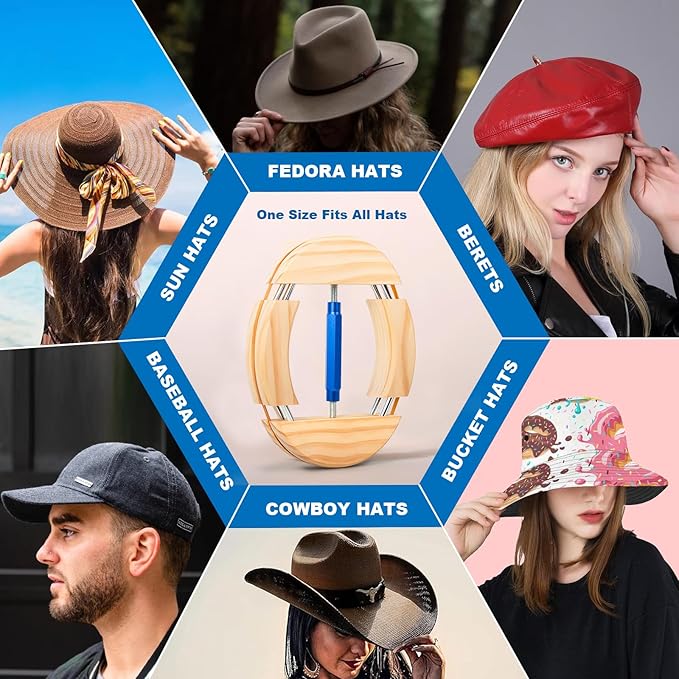 Hat Stretcher 4 Way, Hat Stretcher for Fitted Hats Size 6 7/8 to 8 1/2, Hat Jack Stretcher, Heavy Duty of Hat Extender SPVIOQI