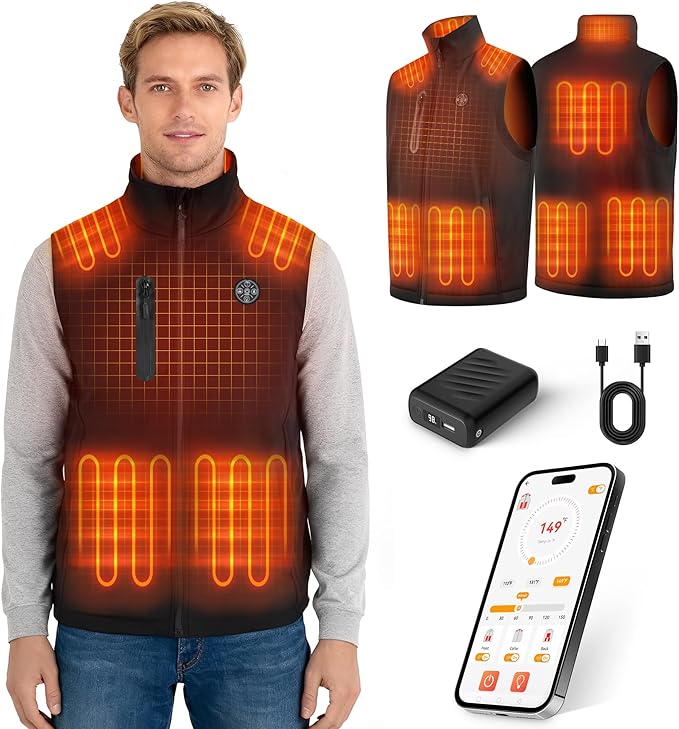 Heated Vest for Men Women with APP Control & 7.4V 20000mAh Battery Pack, Winter Heating Vests Hiking Christmas Gifts HeatedSocksGlovesVest