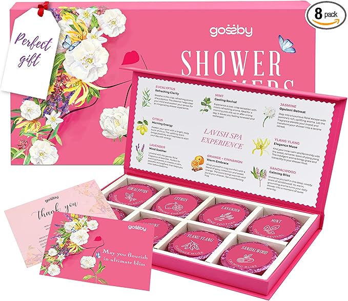 Shower Steamers Aromatherapy GOSSBY 8 Pack - Gifts for Women, Birthday Gifts for Her, Home Spa, Self Care, Relaxation, Natural Essential Oils - Elegant Bloom Style Gossby