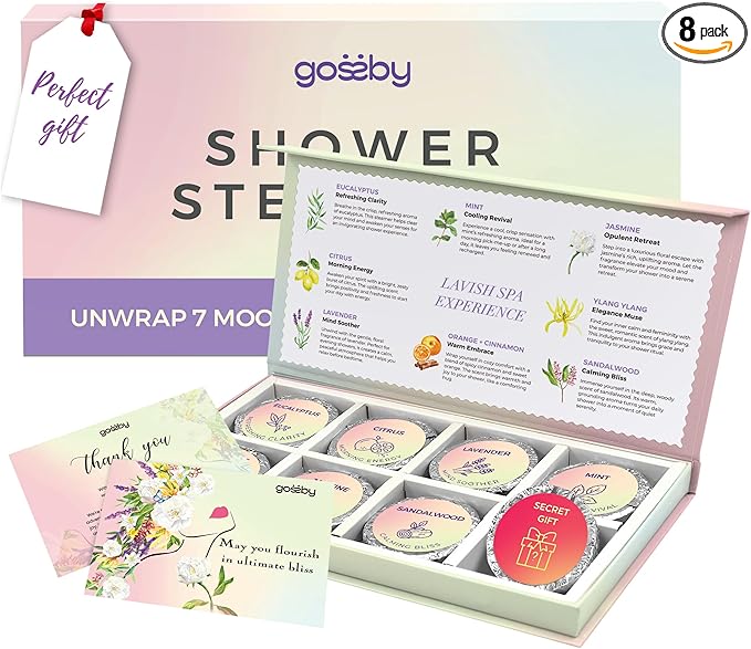 Shower Steamers Aromatherapy GOSSBY 8 Pack - Gifts for Women, Birthday Gifts for Her, Home Spa, Self Care, Relaxation, Natural Essential Oils - Mood Symphony Style Gossby