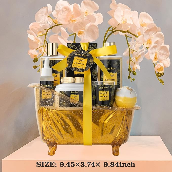 Luxury Home Spa Bath Gift Basket, Spa gift basket Christmas Gifts for Women men, Spa Kit Self-care Gifts, Spa Collection Gift, Orchid Jasmine Bath and Body Gift Pampering Spa Gifts Mother's Day Gift SaintRoy