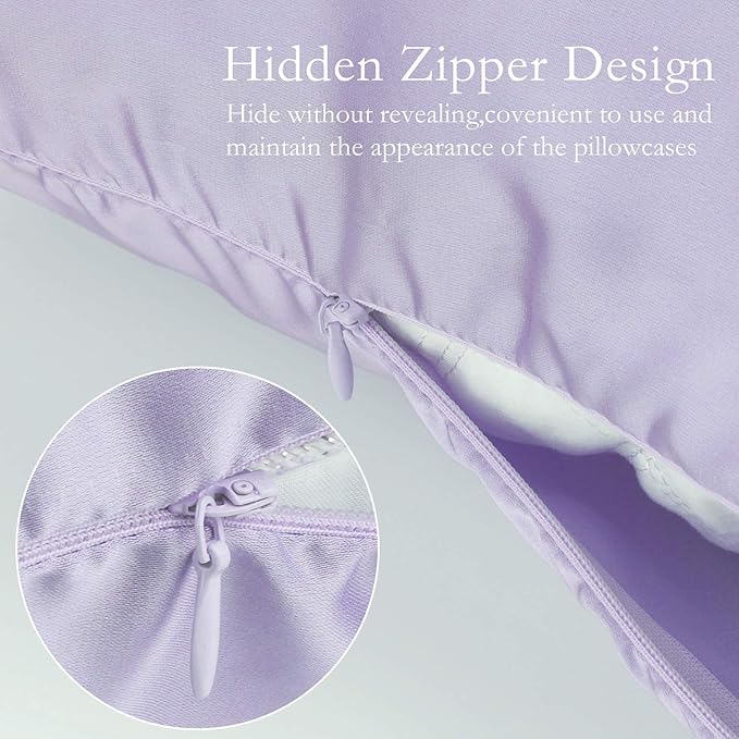 Silk Pillowcase for Hair and Skin 2 Pack 100% Mulberry Silk Bed Pillowcase Hypoallergenic Soft Breathable Both Sides Silk Pillow Case with Hidden Zipper, Pillow Cases (King, Light Purple) JOGJUE