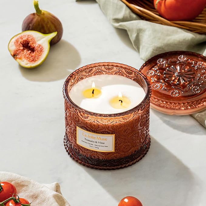 LA JOLIE MUSE Tomato & Vine Candle - Tomato Leaf, Rose, Moss | 12 oz Large 2-Wick Soy Wax Candle | 60 Hours Clean Burn | Fresh Garden Scented Candle | Gift-Ready for Hosts & Gatherings LaJol%C3%ADeMuse