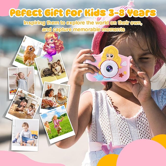 Camera for Kids Girls Age 3-8, Mermaid Toys Toddler Digital Camera Christmas Birthday Gifts for 3 4 5 6 7 8 Years Old Girl, Cute Selfie Video Camera, HD 1080P, 32GB SD Card EnvyvipLLC