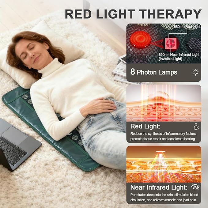 UTK Far Infrared Heating Pad for Back with Red Light Therapy, 8X Pain Relief for Body, Hot to 159℉, FSA-HSA Eligible, Auto Shut Off, 64 Jades & 24 Magnets Stone, Gift for Women Men, 26 x 20'' UTK