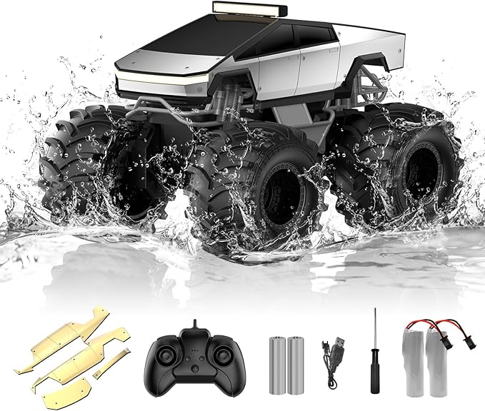 Amphibious Remote Control Car, 1:18 Monster Truck Toys for Boys RC Cars, 2.4 GHz Waterproof RC Trucks, 4WD All Terrain Off-Road Pickup, Kids Christmas Birthday Gifts Present Boys Girls Toys Ages 6+ 1