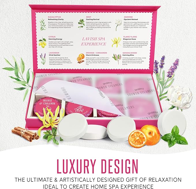 Shower Steamers Aromatherapy GOSSBY 8 Pack - Gifts for Women, Birthday Gifts for Her, Home Spa, Self Care, Relaxation, Natural Essential Oils - Elegant Bloom Style Gossby