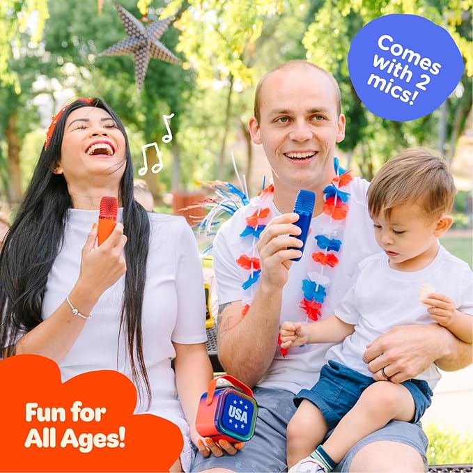 Move2Play, USA Karaoke Machine for Kids | Includes 20+ American Songs | 2 Microphones | Connect with Bluetooth for 3, 4, 5, 6, 7+ Year Olds | Toy for Girls & Boys | Super Bowl Move2Play