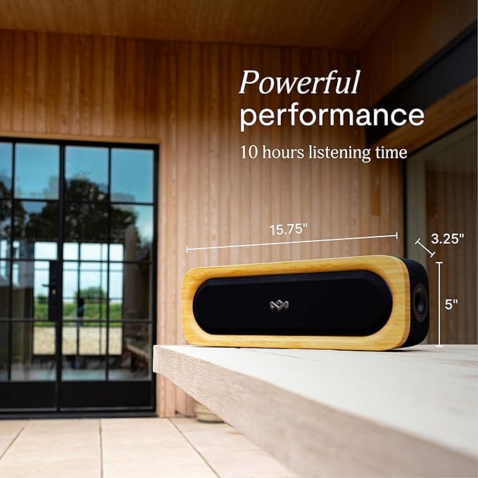 House of Marley Get Together 3 Bluetooth Speaker, 10Hr Playtime, USB-C Fast Charging, EQ Sound Modes, Ambient LED Light, 30m Wireless Range, Bamboo & Rewind Fabric Design (Signature Black) HouseofMarley