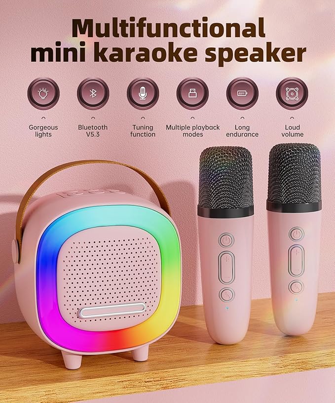 Mini Karaoke Machine Speaker for Kids Adults, Portable Bluetooth with 1 Wireless Microphones, Children's Day Birthday Gift Ideas for Toys for Teens Boys and Girls Aged 4, 5, 6, 7, 8, 9, 10, 11, 12+ Kick Boosters