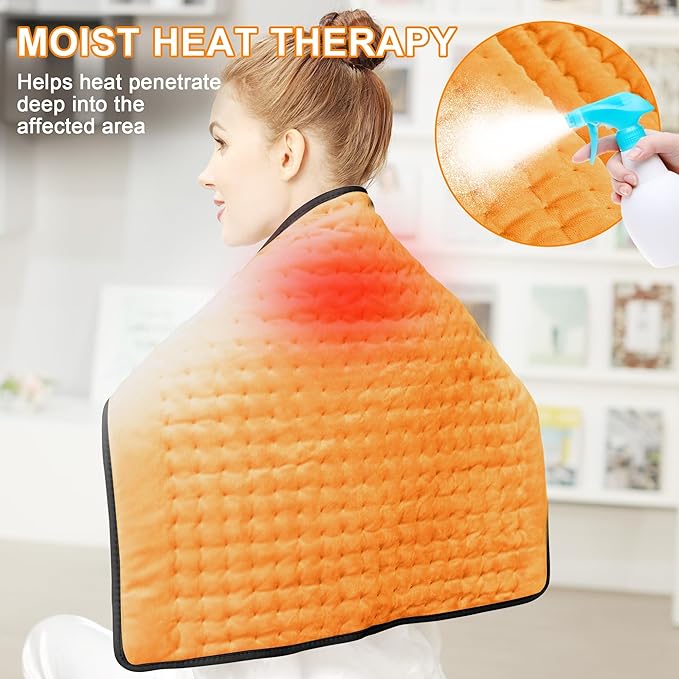 Deepsoon Heating Pad,Electric Heating Pads for Back,Neck,Abdomen,Moist Heating Pad for Shoulder,Knee,Arms,Legs,Dry/Moist Heat & Auto Shut Off,Birthday Gifts for Men and Women,Orange Black,24x20 Inch Deepsoon