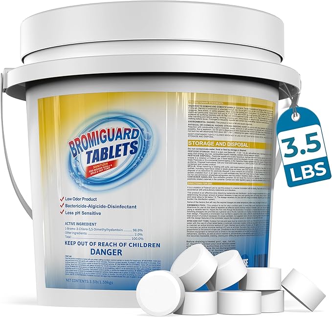 1 Inch Bromine Tablets | Brominating Chemical Sanitizer for Spas, Hot Tubs or Indoor Pools - Low Odor, Less Irritation, Pre-Stabilized, Long-Lasting, Chlorine Alternative - 3.5 lbs Kick Boosters