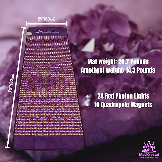 MediCrystal Far Infrared Amethyst Mat - Natural Agates + Photon Red Lights - FDA Registered Manufacturer - Negative Ion - FIR Heating Pad (Flex 72" L x 24" W) MediCrystal