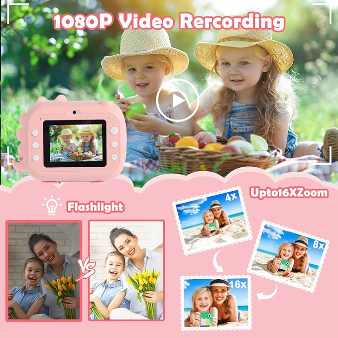 Kids Camera Instant Print,Children Digital Camera Toys with HD Video for Kids Aged 3-12,Christmas Birthday Festival Present for Girls Boys,with 7 Rolls Instant Paper,M3 ARNSSIEN