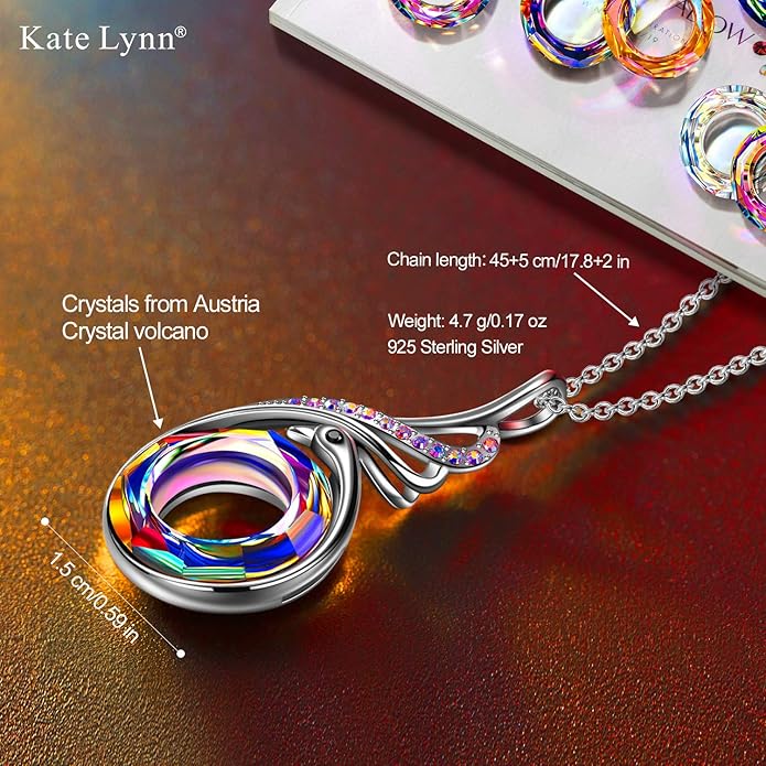 Kate Lynn "Rise From the Ashes Phoenix Necklace Made with Crystals from Austria, 18"+2" Necklace, Packaged with Jewelry Box, Birthday Gift for Women, Symbol of Luck and Renewal KateLynn