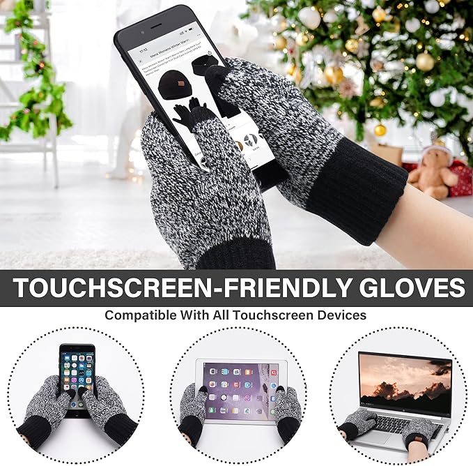 FZ FANTASTIC ZONE Mens Winter Knit Hat Beanie Long Neck Scarf Touchscreen Gloves Set Fleece Skull Caps Gifts for Men Women FZFANTASTICZONE