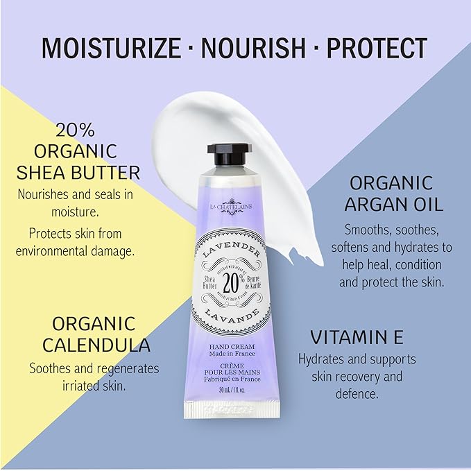 La Chatelaine Hand Cream Gift Set for Women, Mom, Sister, Travel Size, Natural Hand Cream Made in France with 20% Organic Shea Butter (Citrus Fizz, White Grapefruit, & Lavender) 3 x 1 fl. oz LaChatelaine