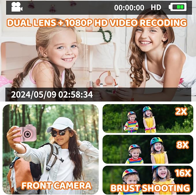 Kids Camera Instant Print, 1080P HD Dual-Lens Selfie,Toddler Digital Camera with 5 Rolls Paper & 32GB Card, Children Christmas Birthday Gifts Toys for Age 3 4 5 6 7 8 9 10 11 12 Years Old Girls Boys xuweicn