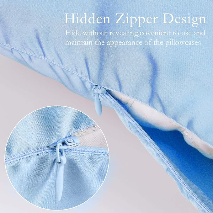 Silk Pillowcase for Hair and Skin 2 Pack 100% Mulberry Silk Bed Pillowcase Hypoallergenic Soft Breathable Both Sides Silk Pillow Case with Hidden Zipper, Pillow Cases (King, Blue) JOGJUE