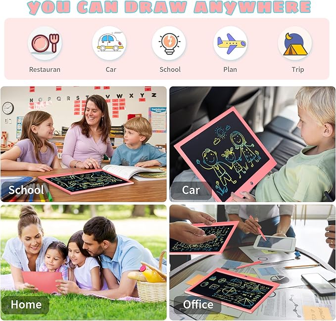 LCD Writing Tablet for Kids, 15 Inch Colorful Electronic Doodle Board, Educational Learning Kids Drawing Tablet Toys, Christmas Birthday Gift for 3 4 5 6 7 8 9 Year Old Girls Boy ERUW