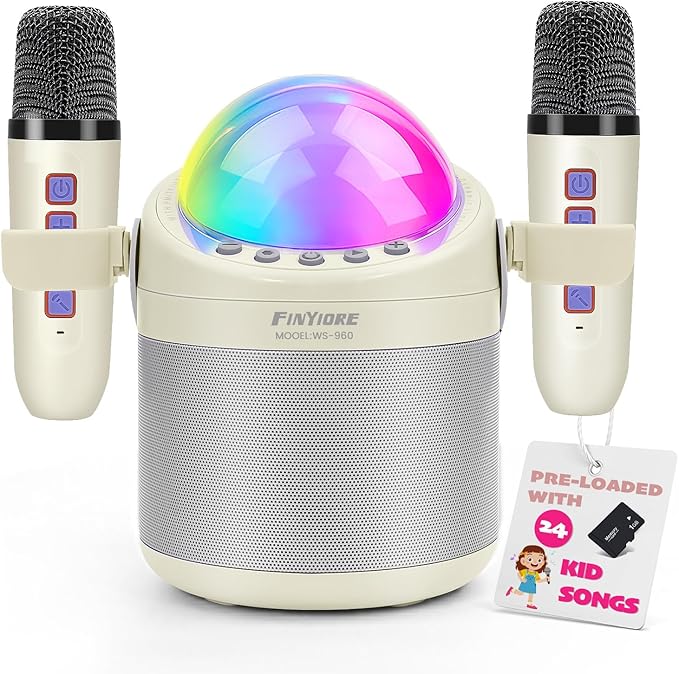 Karaoke Machine for Kids Adults Unique Astronaut Shape Portable Bluetooth Speaker with Wireless Microphone Home Party KTV Birthday for Girls Boys Toddler Teens Ages 2-12 +Year Old Kids FINYIORE