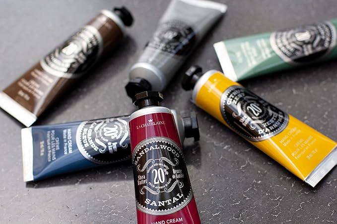 La Chatelaine Hand Cream Gift Set for Men, Ready-To-Gift Travel Size Hand Lotion, Natural Hand Cream Made in France with 20% Organic Shea Butter (Deep Blue Sea, Sandalwood, Citrus Zest) 3 x 1 fl oz LaChatelaine