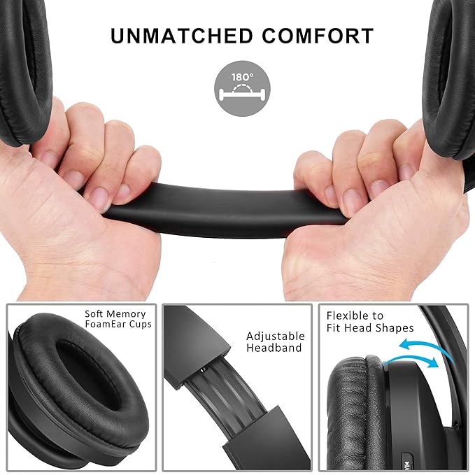 ZIHNIC Bluetooth Headphones Over-Ear, Foldable Wireless and Wired Stereo Headset Micro SD/TF, FM for Cell Phone,PC,Soft Earmuffs &Light Weight for Prolonged Wearing (Black) ENJOYMUSICLIFEWITHZIHNICHEADPHONES
