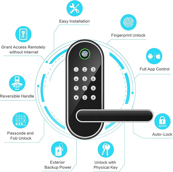 Fingerprint Smart Door Lock with Handle & Keypad – No More Lost Keys, Keyless Entry & Remote Access for Home, Kids, Airbnb & Rental Property, DIY Install, Alexa & Google Compatible SifelySmartLocks