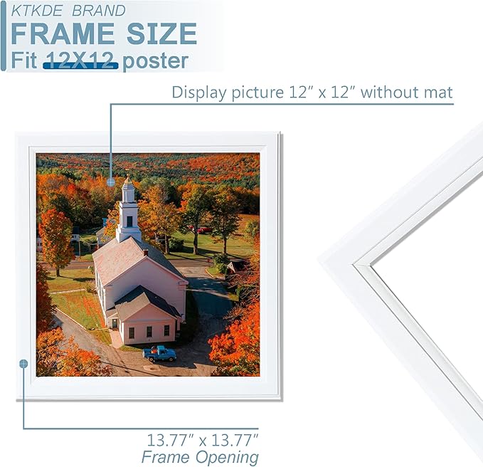 KTKDE 12x12 Picture Frame Set of 5, White Wooded, Wall Hanging Display, Best Square Photo Frame Studio Gallery for Photos, Posters & Art Prints KTKDE