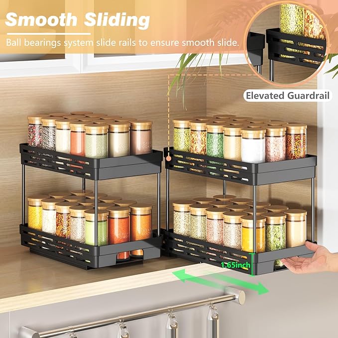 Pull Out Spice Rack Organizer for Cabinet, 2 Pack Widen Slide Out Spice Racks Organizer, Spice Cabinet Organizers, Cabinet Size Need:12'' Highx11'' Deepx6.75'' Wide,Hold 15 Spice Jar Each Tier-2Tier DABIGE