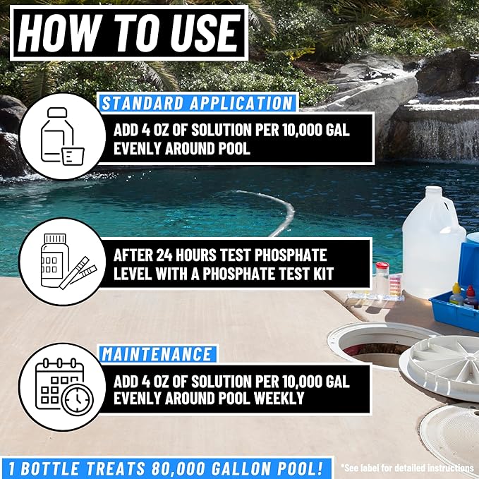 Phosphate Remover - Pool Chemicals, Pool Phosphate Remover, Pool Chemicals For Inground Pools & Above Ground Swimming Pools, Perfect for Pool Openings to Make Your Pool Phosphate Free 32oz BubbyShine