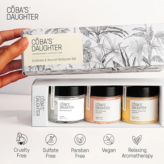 COBA'S DAUGHTER Rattan Gift Basket - 11-Piece Spa Inspired Bath, Body & Hair Kit for Women, Includes Coffee Scrub, Aloe Soothing Gel, Hair Serum, and Travel Minis (11 Pieces) COBASDAUGHTER