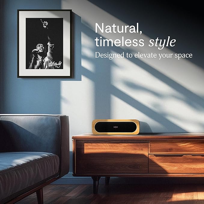 House of Marley Get Together 3 Bluetooth Speaker, 10Hr Playtime, USB-C Fast Charging, EQ Sound Modes, Ambient LED Light, 30m Wireless Range, Bamboo & Rewind Fabric Design (Signature Black) HouseofMarley