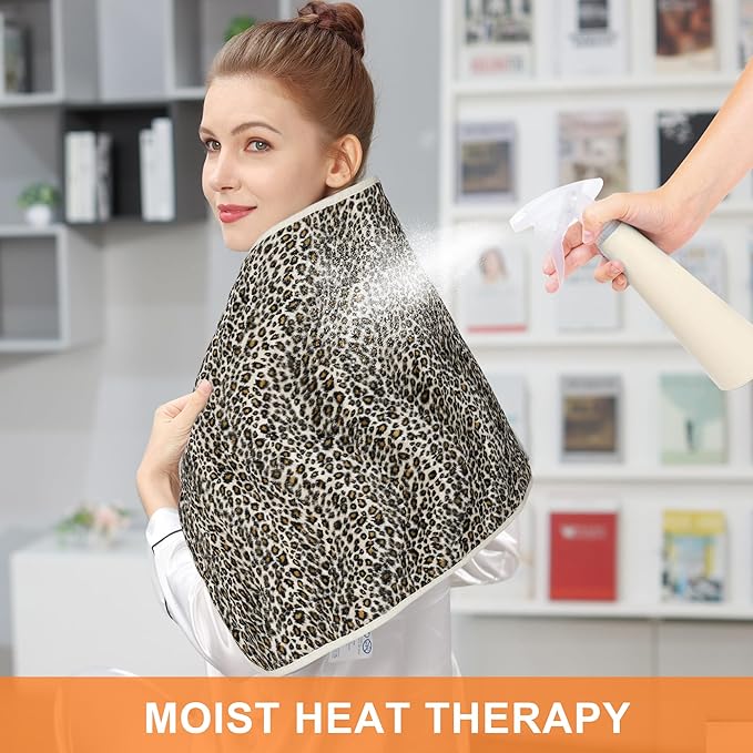 Deepsoon Heating Pad,Electric Heating Pads for Back,Neck,Abdomen,Moist Heating Pad for Shoulder,Knee,Arms,Legs,Dry/Moist Heat & Auto Shut Off,Birthday Gifts for Men and Women,Leopard Print,33x17 Inch Deepsoon