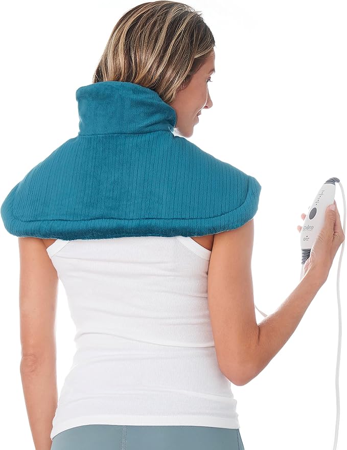 Pure Enrichment PureRelief Neck & Shoulder Heating Pad - 4 Heat Settings, Auto Shut-Off, Universal Fit, Magnet Closure, Soft Micromink, Storage Bag, 5-Year Warranty, Machine Wash (Turquoise Blue) PureEnrichment