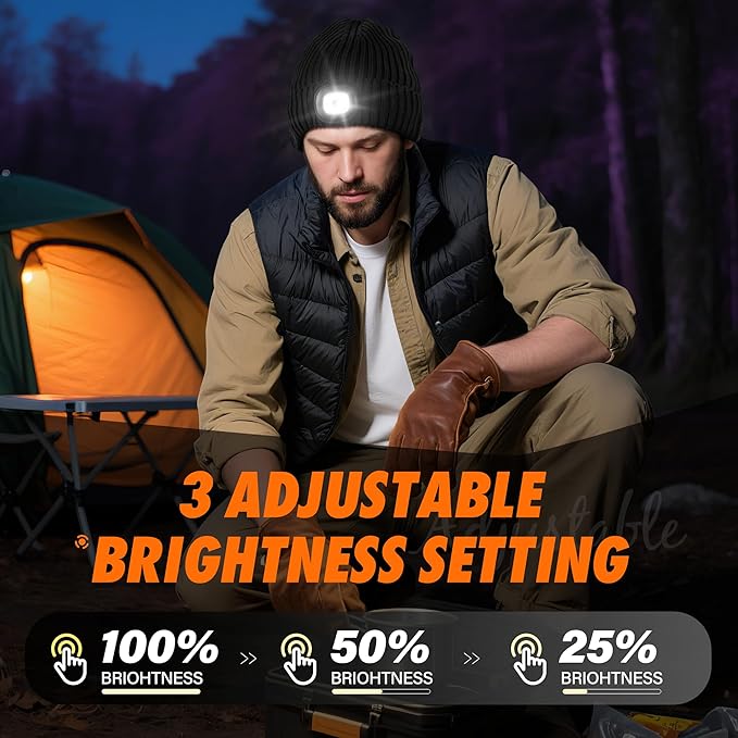 Bluetooth Beanie Hat with Light for Men, LED Beanie with Light Rechargeable, Headlamp Cap Wireless Headphones Built-in Speaker Mic Christmas Gifts for Teens Stocking Stuffers for Men Dad(Black) AHASTI