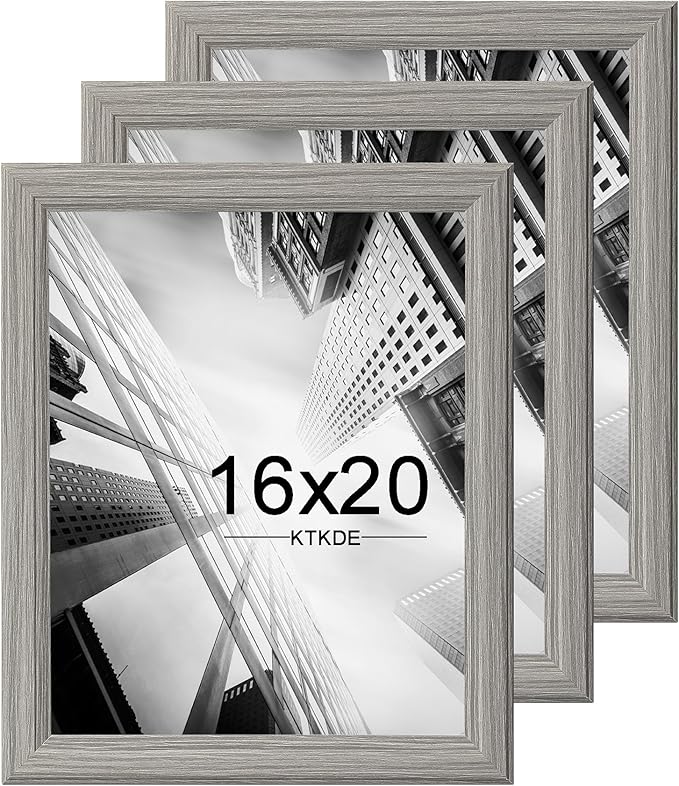 KTKDE 16x20 Picture Frame Set of 3,Studio Gallery 16 by 20 Poster Frame Gray Wooden, Large Frame for Photos, Posters - Art Prints best gift KTKDE