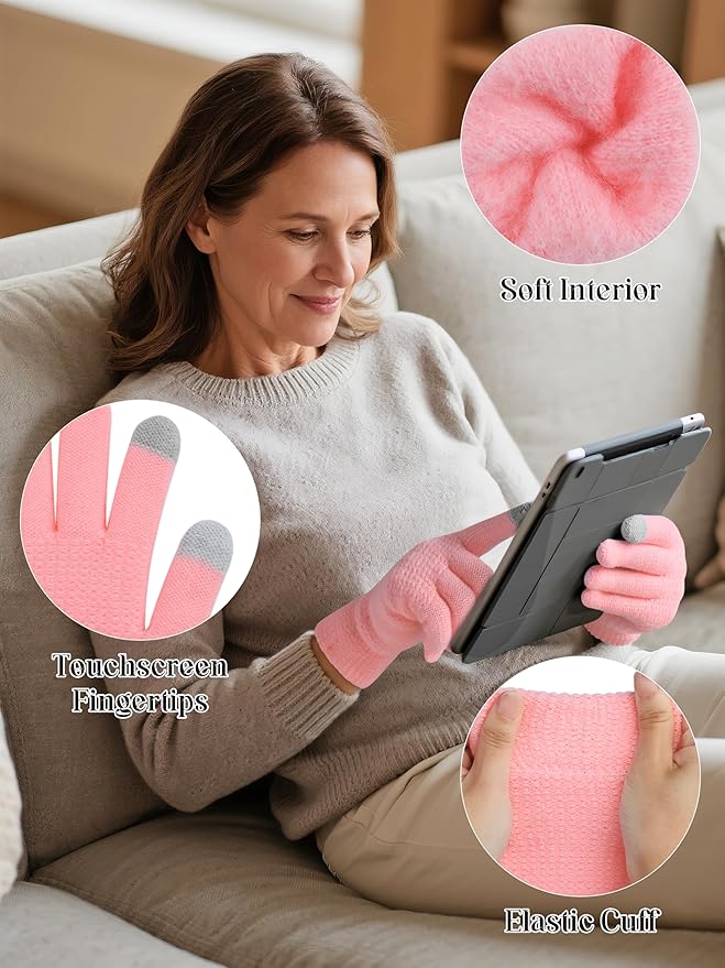 Winter Beanie Hat Scarf Gloves Set Warm Knit Fleece Touchscreen Gloves Neck Scarf Set Adult Winter Gift for Men Women KUTTOR