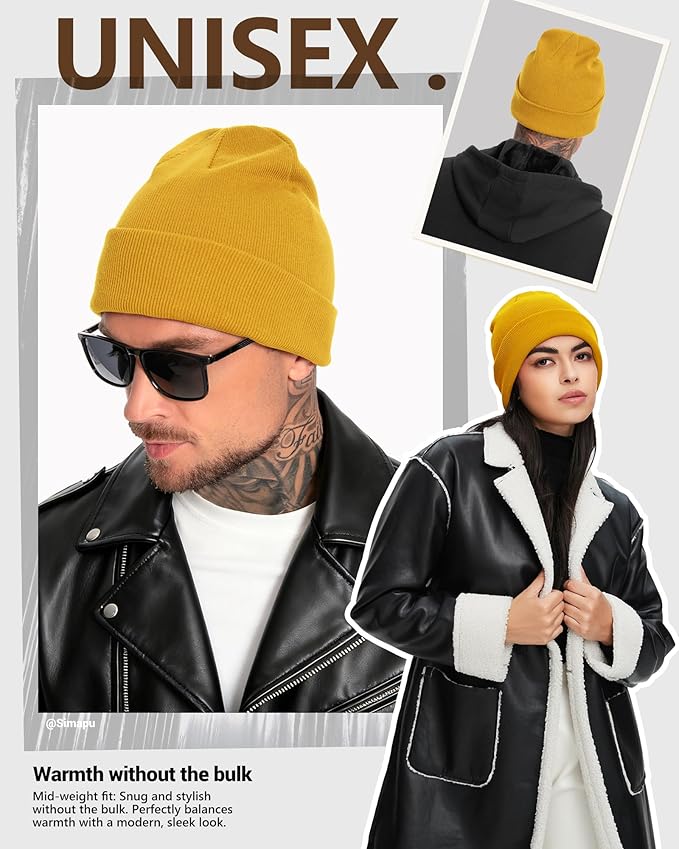 Winter Fleece Lined Beanie for Men Women, 100% Cotton Knit Thick Warm Beanies Hat, Cuffed Fisherman Hats Ski Skull Cap Simapu