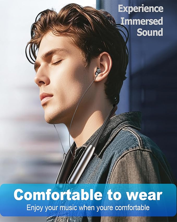 ZXQ Wireless Bluetooth Neckband Headphones 100 Hours Long Playtime,Around The Neck Bluetooth Earbuds with Microphone,Waterproof Sport Earphone,Over The Neck Headset with Storage Case ZXQ