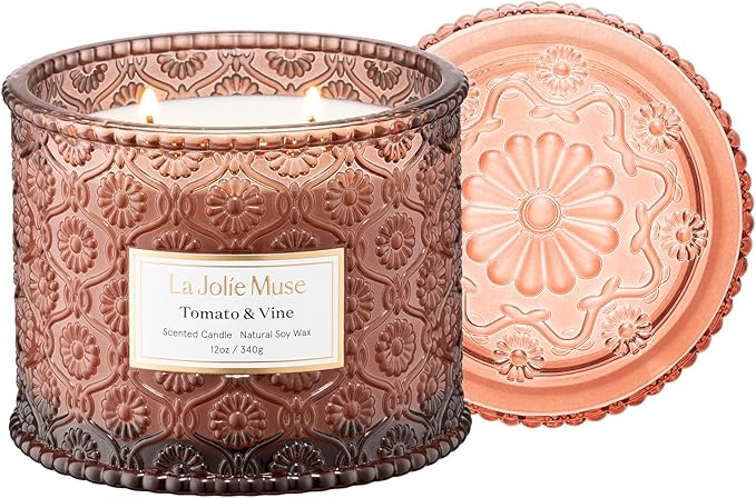 LA JOLIE MUSE Tomato & Vine Candle - Tomato Leaf, Rose, Moss | 12 oz Large 2-Wick Soy Wax Candle | 60 Hours Clean Burn | Fresh Garden Scented Candle | Gift-Ready for Hosts & Gatherings LaJol%C3%ADeMuse