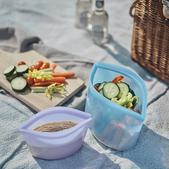 Stasher Premium Silicone Reusable Food Storage Bags, 4-Pack, Multi, Multi-Use Food Storage Bags, Lunch Bag, Travel Containers, BPA Free, Leak-free, Dishwasher-Safe, Eco-friendly Stasher