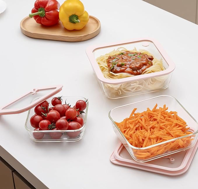 Urban Green Glass Food Container Set with Silicone Glass Lid, 3 Pack, Square Shape, Airtight, LeakProof, 100% Plastic Free, Meal Prep Food Storage Containers LiveaLifeEasierandGreener