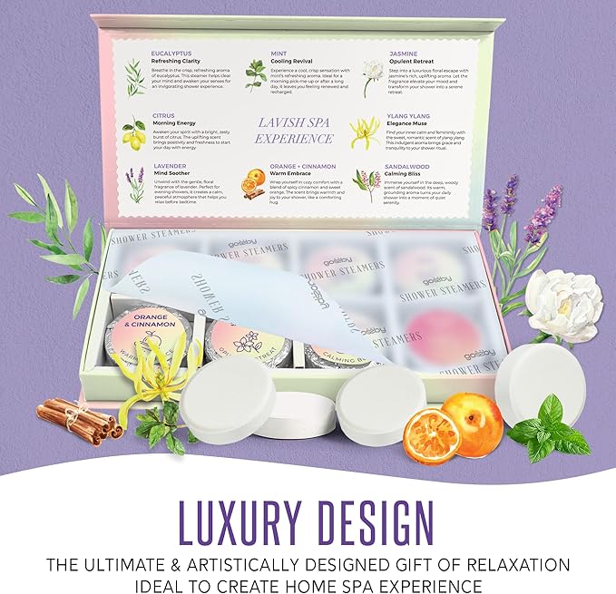 Shower Steamers Aromatherapy GOSSBY 8 Pack - Gifts for Women, Birthday Gifts for Her, Home Spa, Self Care, Relaxation, Natural Essential Oils - Mood Symphony Style Gossby