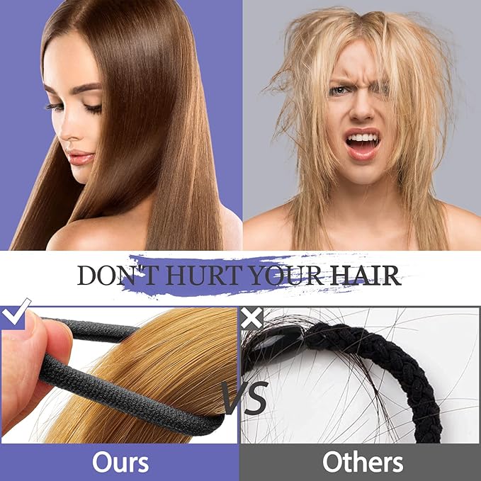 100 pcs No Break Hair Ties fitting Kit, and limited-time Starter Kit | Gentle for any hair type with no slipping or snagging Color mixing(Black) JIRIS