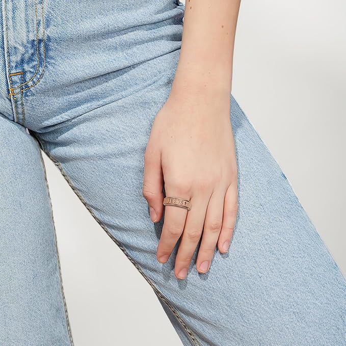 OreilleStar Fidget Spinner Anxiety Ring for Women: Fidget Toys Adults Cute Jesus Thumb Ring Stainless Steel Gold Silver Size 5 6 7 8 9 10 (Rose Gold, 9)