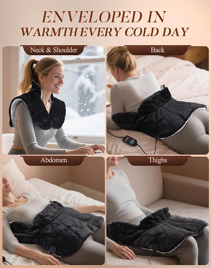 UTK 30s Fast Heating Pad for Neck Shoulder and Back, 6X Deeper Pain Relief Weighted Far Infrared Heating Pads, 8 Heat Options Max 159℉, 16 Auto Timer, 24"x20" Extra Large, Gifts for Women, Men (Grey) UTK