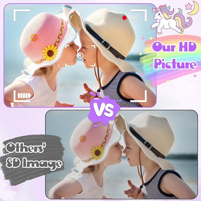 Kids Camera Unicorn Toys for Girls, Digital Camera for Kids Age 3-8 Toddler Travel Toys, Birthday Gift for Girls 3 4 5 6 7 8 Year Old Christmas, HD 1080P Video Camera, 32G SD Card Included (Purple) AlotwanKidsToys