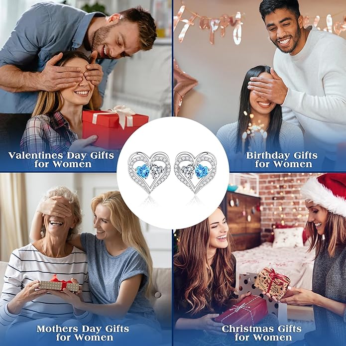 MOOSEA Christmas Gifts for Women - 925 Sterling Silver Heart Earring Anniversary Birthday Gifts for Women Wife Girlfriend Mom Birthstone Moissanite Jewelry Gift MOOSEA