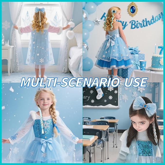 Jomi & Jolly 6 PCS Hair Accessories Set for Girls, Little Girl Colored Hair Tinsel Clips in Extensions, Princess Dress up Wigs, Cute Gifts and Costume Accessories for Little Princess (Blue) Kick Boosters